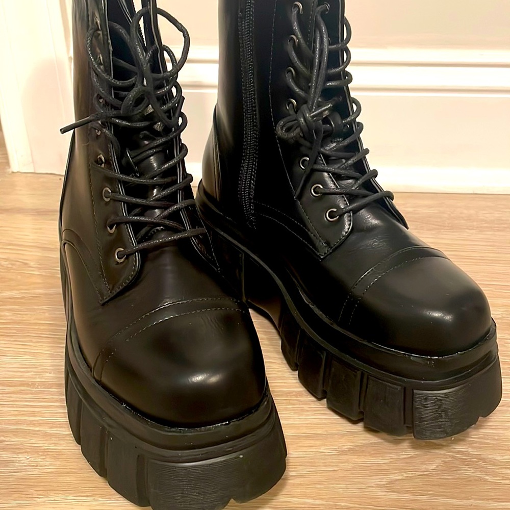 Nasty Gal black combat boots, never worn